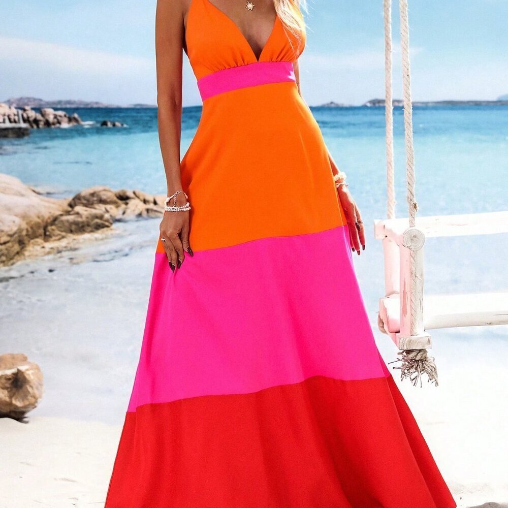 Orange Boho Women's Long Dress - Picture 6 of 7